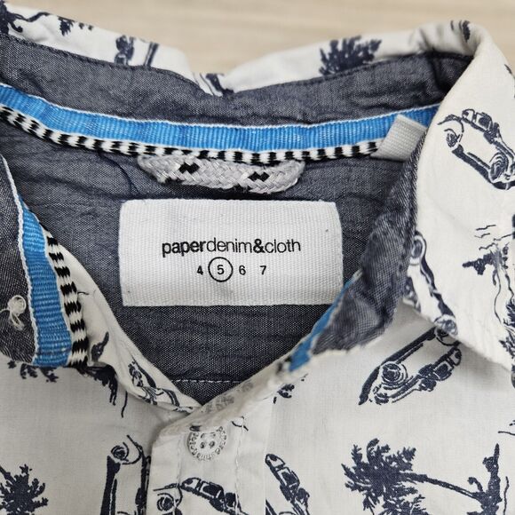 PAPER DENIM & CLOTH Boys White Beach Palm Tree Button Front Shirt Size 5 - Picture 2 of 6